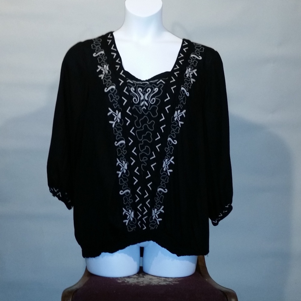 Black Rayon Boho with Embroidery 1X